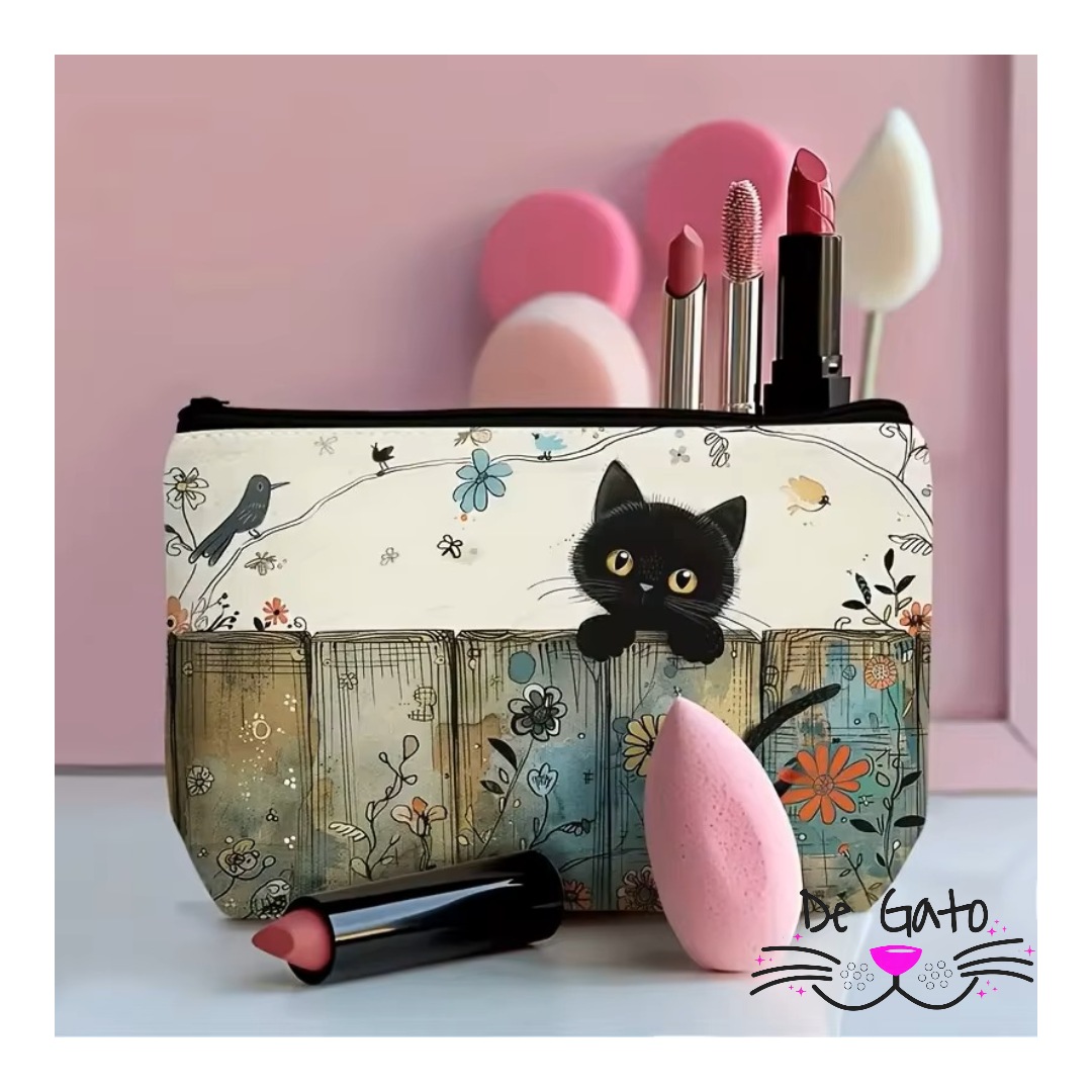 Cosmetiquero con cierre de gato negro