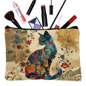 Cosmetiquero con cierre de gato floreado